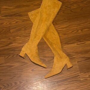 Tan Suede Knee-High Boots